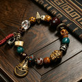 Vintage Himalayan Handcrafted Mixed Bead Bracelet, Artisan Woven Stackable Wrist Ornament