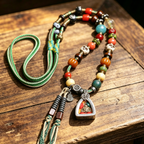 Himalayan Vintage Hand‑Tasseled Pendant Necklace, Multicolor Artisan Beaded Talisman Jewelry