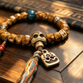 Hand Carved Natural Bone & Herbal Seed Bead Bracelet with Tassel Pendant | Himalayan Ethnic Handcrafted Wrist Jewelry for Grounding Energy & Inner Peace