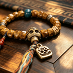 Hand Carved Natural Bone & Herbal Seed Bead Bracelet with Tassel Pendant | Himalayan Ethnic Handcrafted Wrist Jewelry for Grounding Energy & Inner Peace