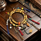 Rare Antique Himalayan Yak Bone 108-Piece Beaded Strand, Calming Tactile Ornament for Quiet Reflection