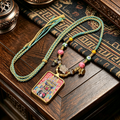 Hand-Painted Heritage Art Pendant Handwoven Ornament Necklace for Inner Centering & Mindful Grounding