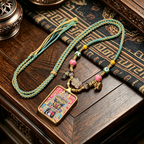 Hand-Painted Heritage Art Pendant Handwoven Ornament Necklace for Inner Centering & Mindful Grounding