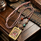 Hand-Painted Himalayan Heritage Art Pendant Necklace | Hand-Knotted Symbol Adornment for Quiet Contemplation & Inner Resonance