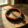 Himalayan Ox-Bone Bracelet with Patterned Stone & Textured Agate, Handcrafted Ethnic Craft Jewelry