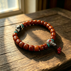 Himalayan Ox-Bone Bracelet with Patterned Stone & Textured Agate, Handcrafted Ethnic Craft Jewelry