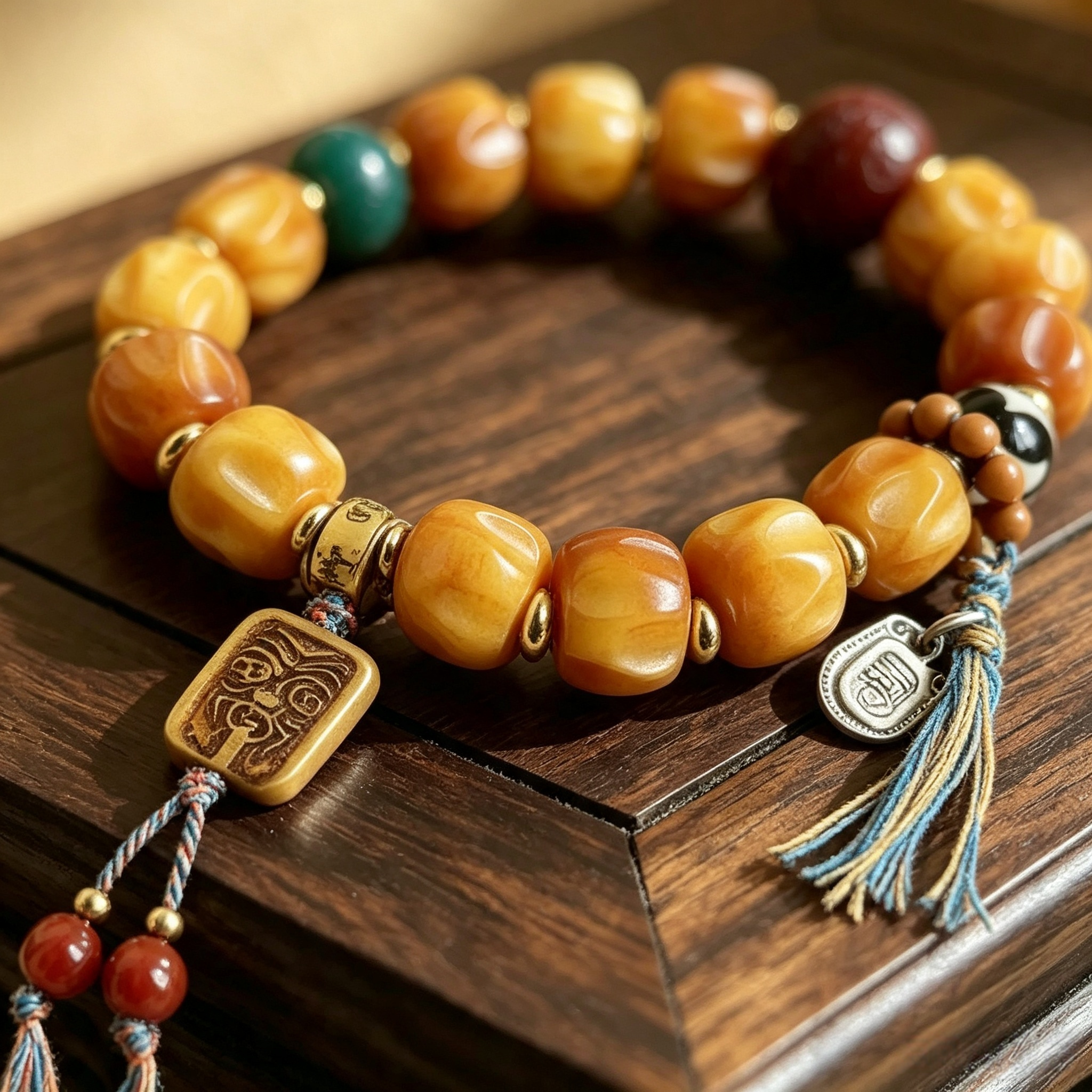 Himalayan Ox-Bone Contemplation Bracelet | Textured Old Agate & Hand-Carved Heritage Charm