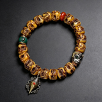 Retro Hand-Carved Bone Figurine Bead Bracelet, Ethnic Glass Agate Decor Wristband for Meditation & Energy Grounding