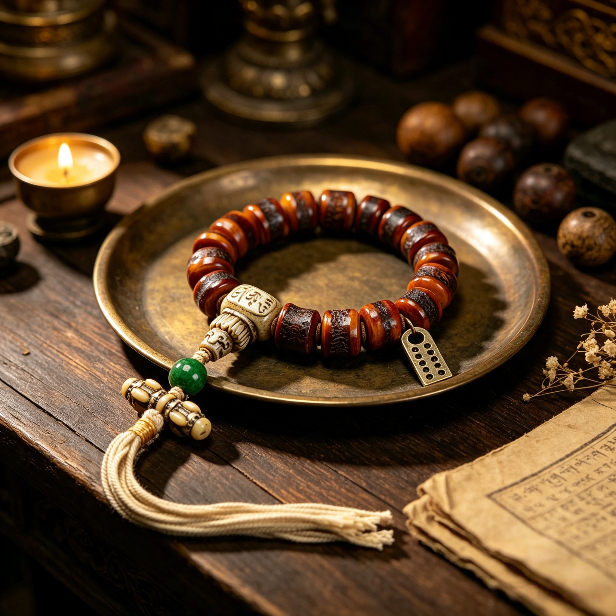 Textured Yak Bone 108-Count Hand Beaded Necklace, Handcrafted Decorative Contemplation Adornment