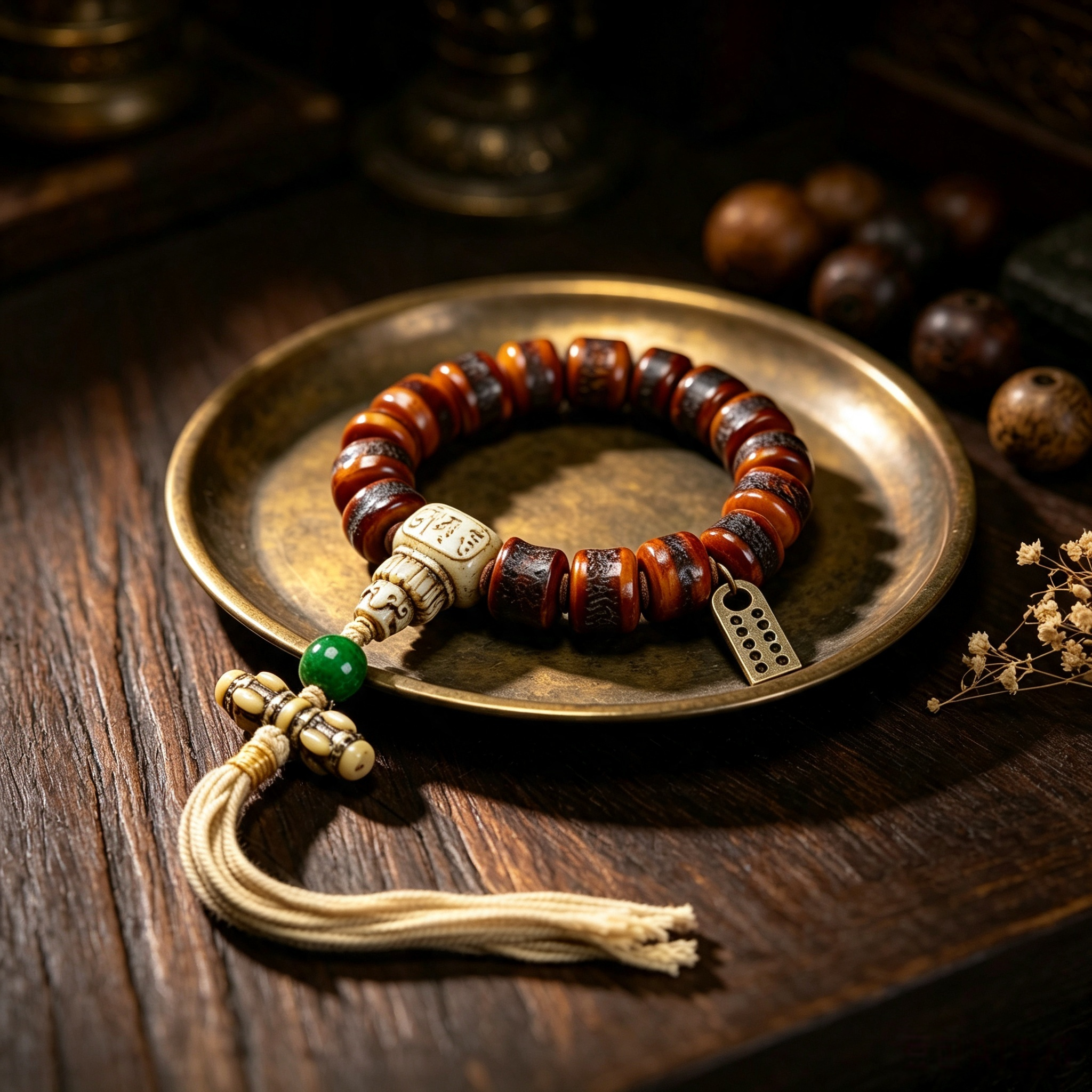 Textured Yak Bone 108-Count Hand Beaded Necklace, Handcrafted Decorative Contemplation Adornment