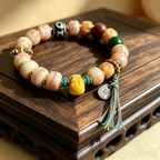 Himalayan Camel-Bone Bracelet | Patterned Stone, Symbol Charm & Heritage Motif Collectible Wrist Strand