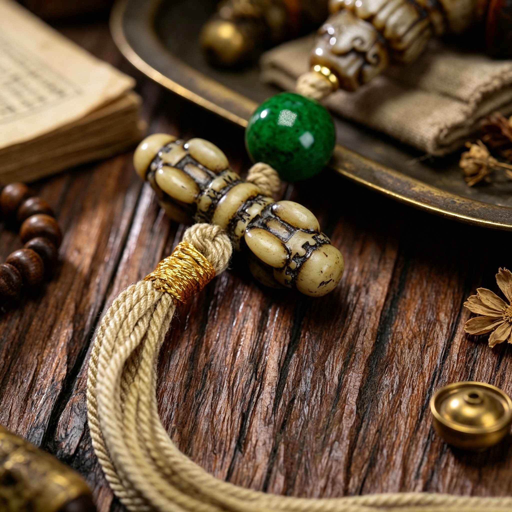 Textured Yak Bone 108-Count Hand Beaded Necklace, Handcrafted Decorative Contemplation Adornment