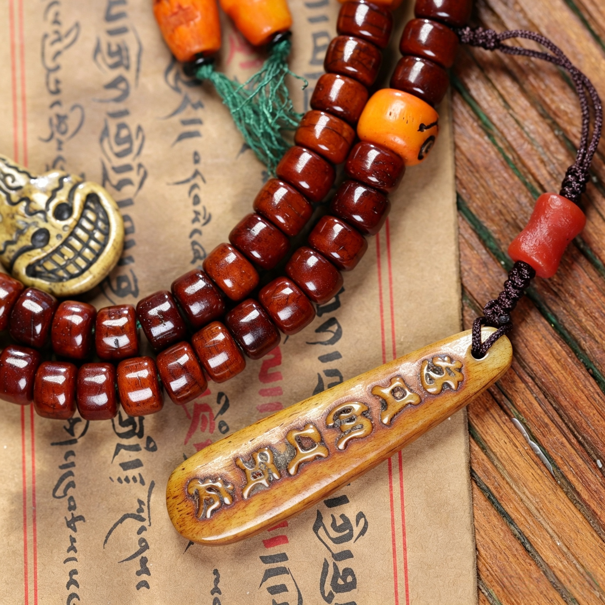 Textured Yak Bone 108-Count Hand Beaded Necklace, Handcrafted Decorative Contemplation Adornment