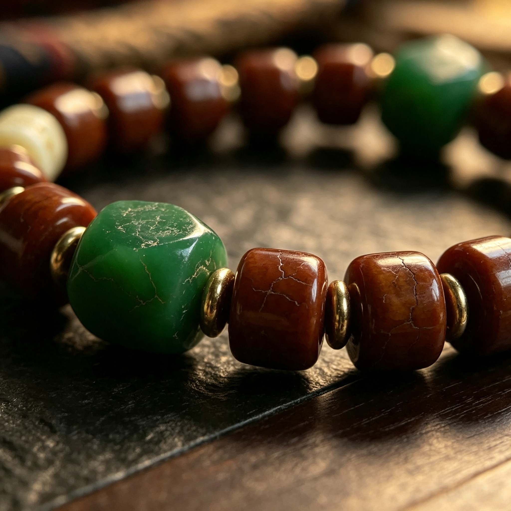 Himalayan Ox-Bone Bead Bracelet, Patterned Stone & Old Agate Heritage Adornment Bracelet for Men Women