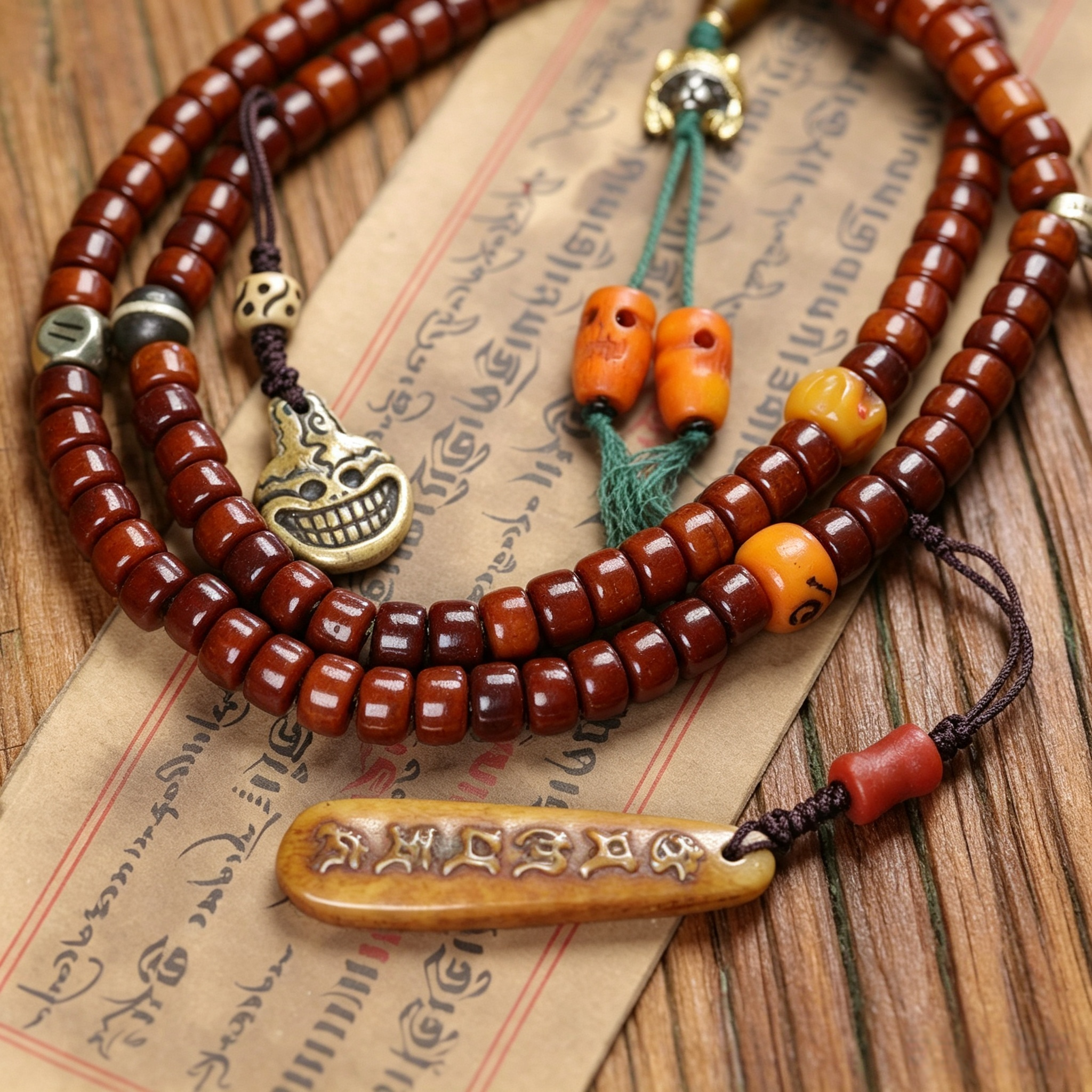 Textured Yak Bone 108-Count Hand Beaded Necklace, Handcrafted Decorative Contemplation Adornment
