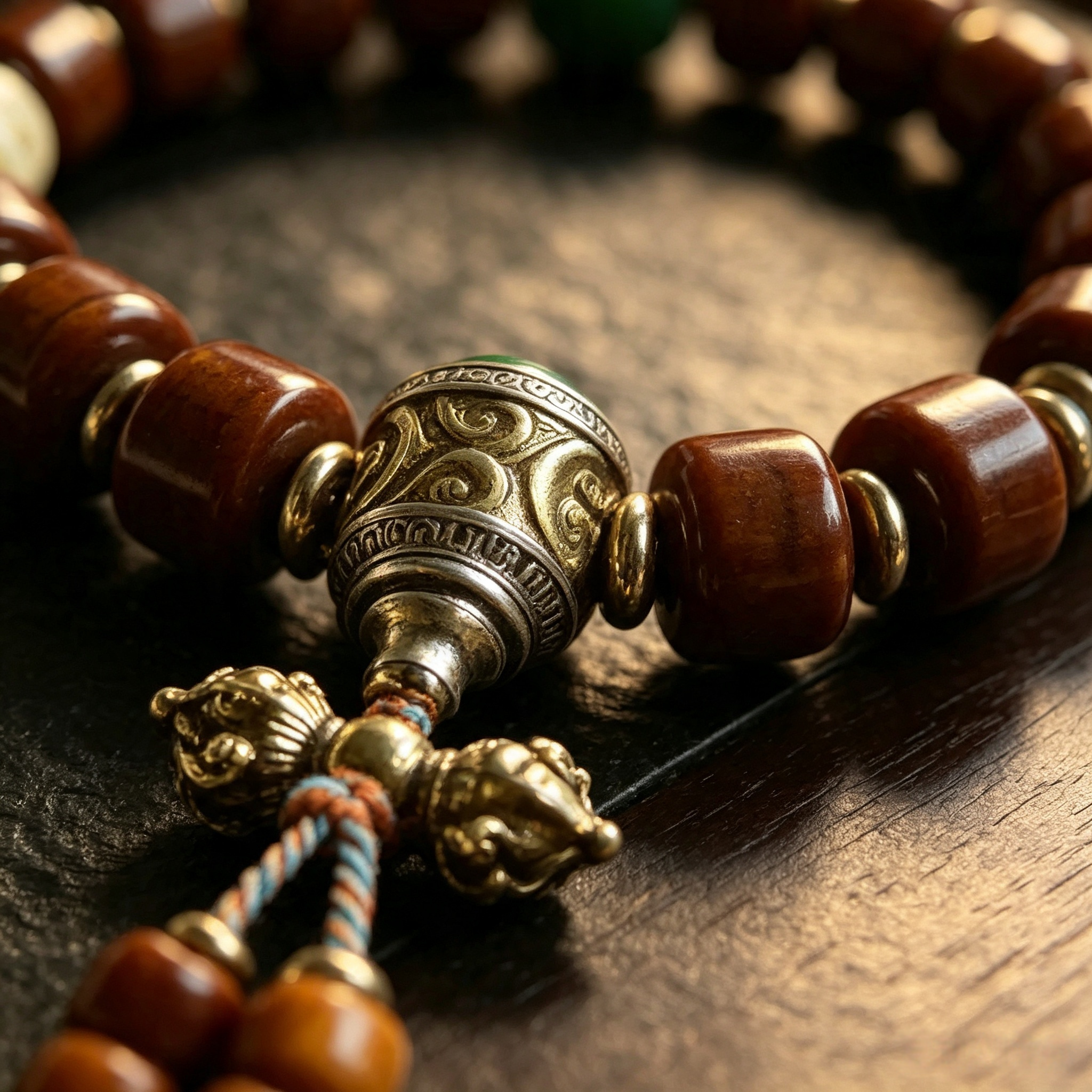 Himalayan Ox-Bone Bead Bracelet, Patterned Stone & Old Agate Heritage Adornment Bracelet for Men Women