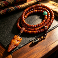 Himalayan Ox-Bone 108-Bead Strand, Hand-Carved Heritage Pendant Contemplation Necklace