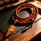 Himalayan Ox-Bone 108-Bead Strand, Hand-Carved Heritage Pendant Contemplation Necklace
