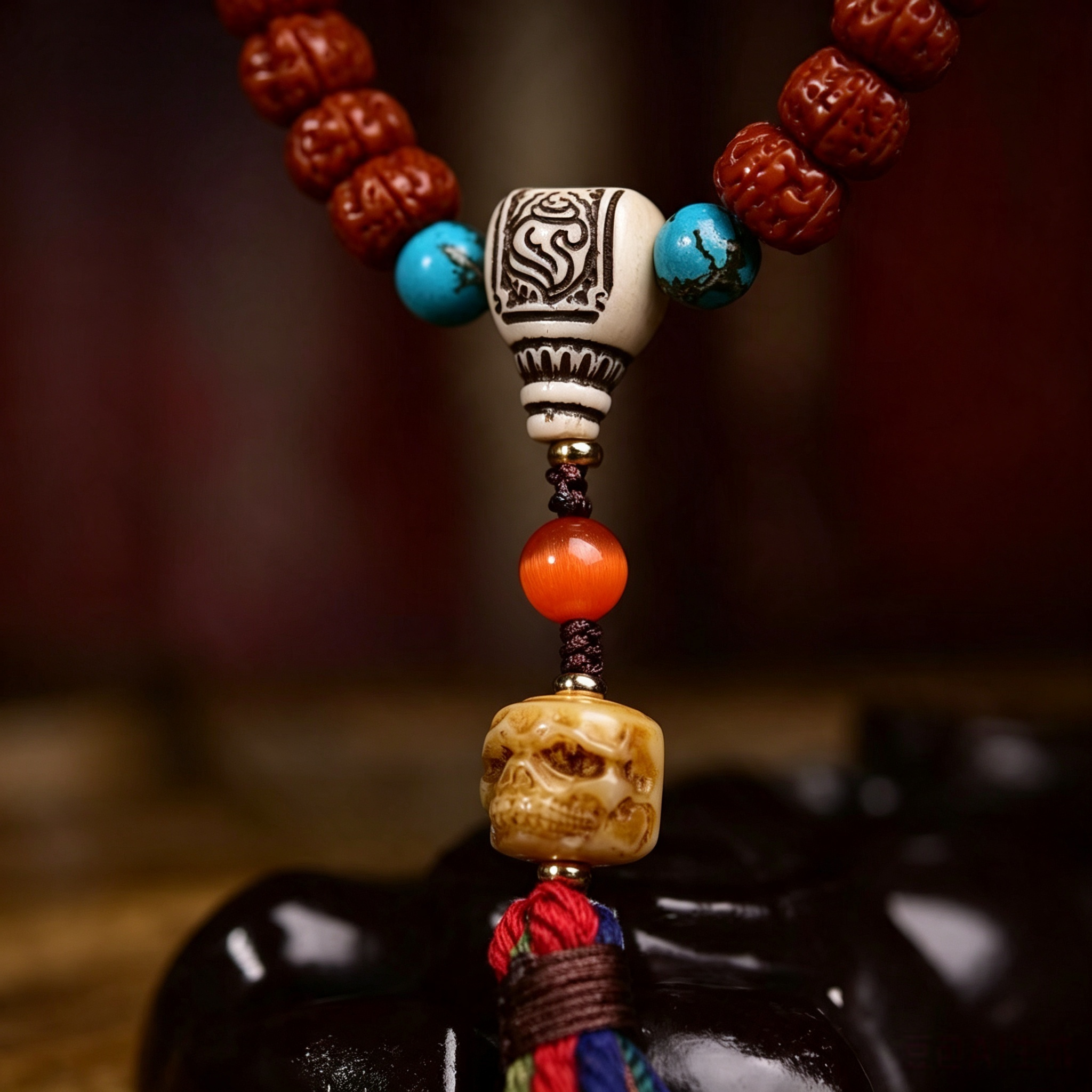 Vintage 108 Natural Seed Hand-Knotted Bead Long Necklace