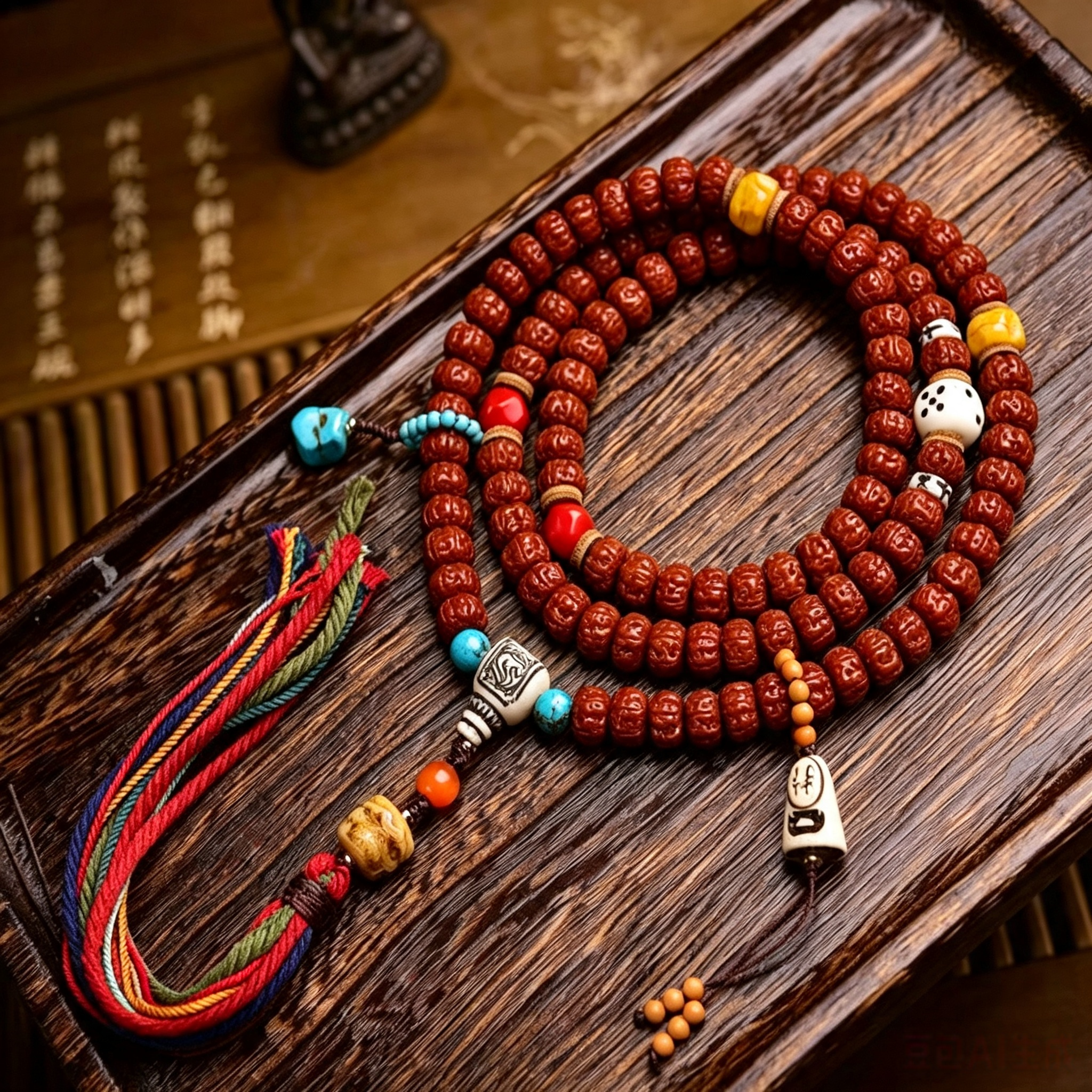 Vintage 108 Natural Seed Hand-Knotted Bead Long Necklace