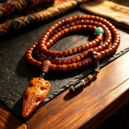 Himalayan Ox-Bone 108-Bead Strand, Hand-Carved Heritage Pendant Contemplation Necklace