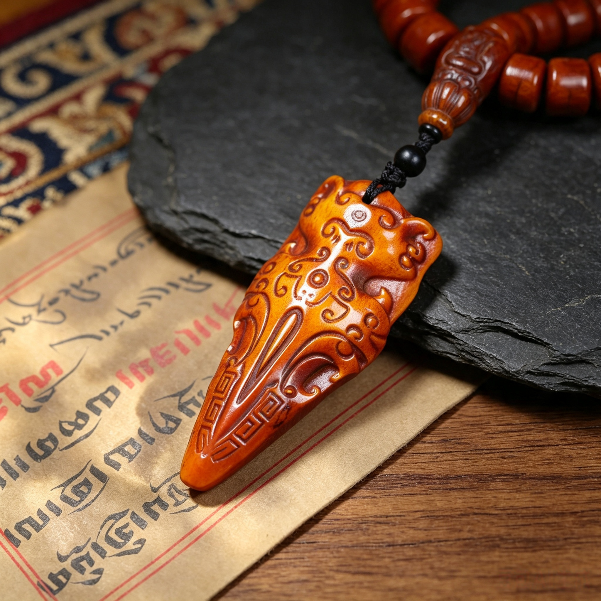 Himalayan Ox-Bone 108-Bead Strand, Hand-Carved Heritage Pendant Contemplation Necklace