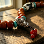 Himalayan Ox-Bone Bracelet with Patterned Stone & Textured Agate, Handcrafted Ethnic Craft Jewelry