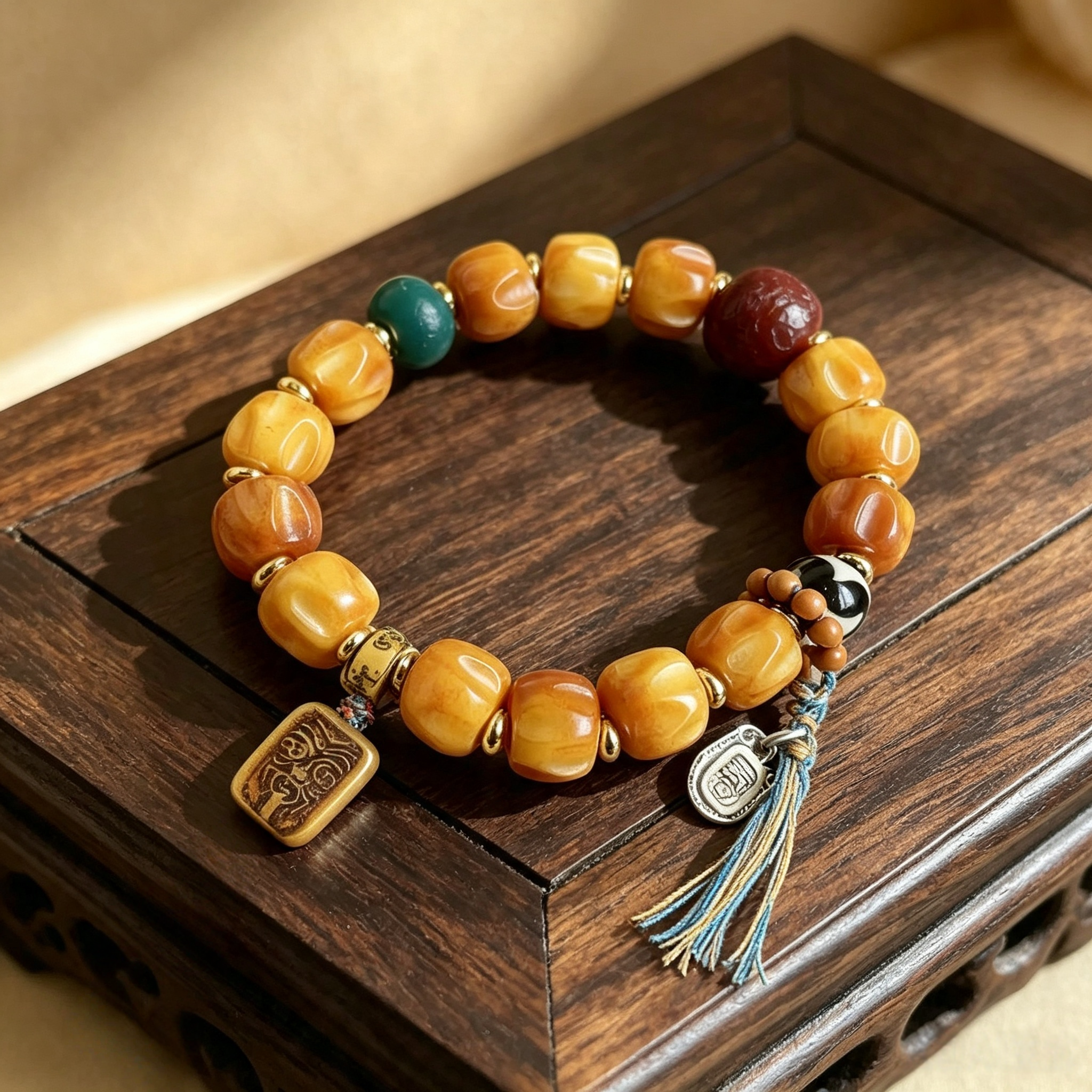 Himalayan Ox-Bone Contemplation Bracelet | Textured Old Agate & Hand-Carved Heritage Charm