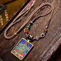 Hand-Painted Himalayan Figurative Art Pendant Necklace | Hand Knotted Cord Heritage Adornment for Grounded Reflection & Gentle Calm