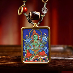 Hand-Painted Himalayan Figurative Art Pendant Necklace | Hand Knotted Cord Heritage Adornment for Grounded Reflection & Gentle Calm