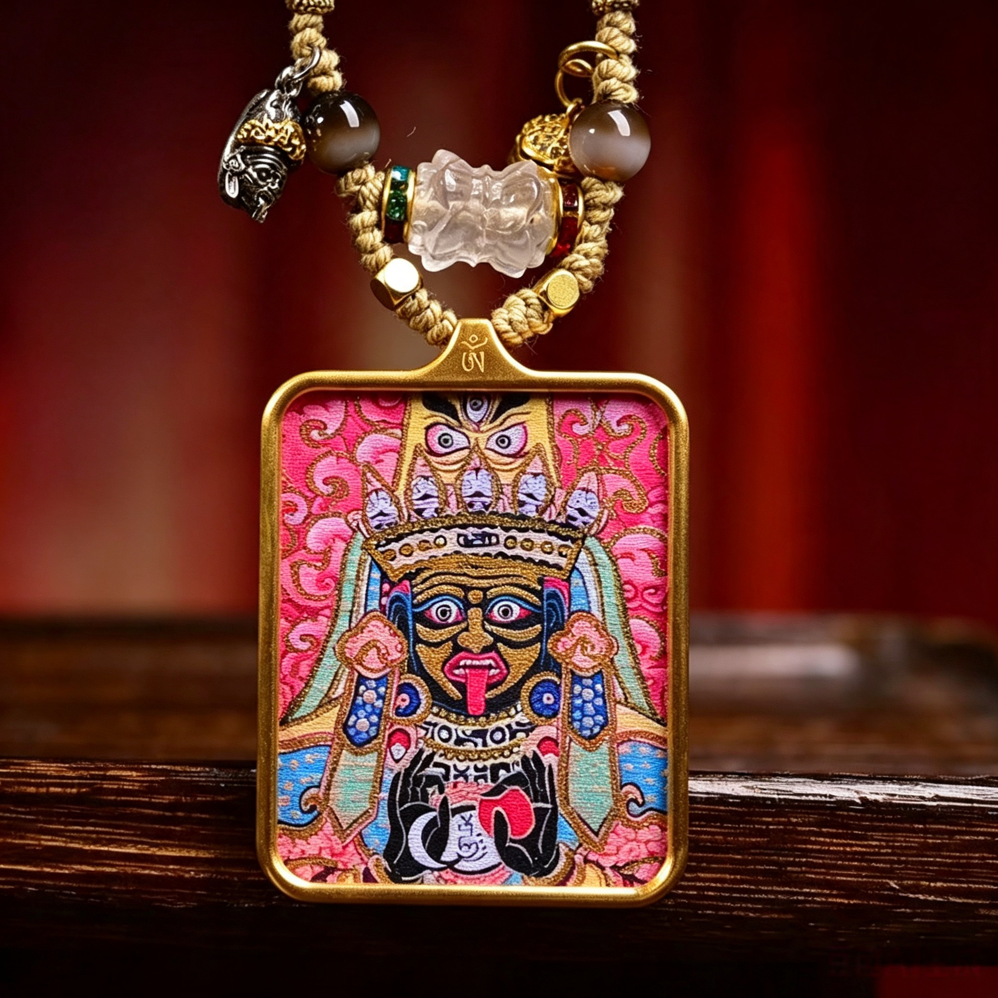 Hand-Painted Heritage Art Pendant Handwoven Ornament Necklace for Inner Centering & Mindful Grounding