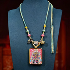 Hand-Painted Heritage Art Pendant Handwoven Ornament Necklace for Inner Centering & Mindful Grounding