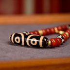Artisan Curated Red Agate Bead Ornament Pendant Necklace, Himalayan Folk Symbol Decorative Stone