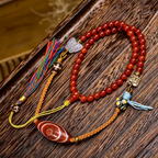 Hand Curated Red Agate Beaded Decorative Necklace with Himalayan Pattern Art Stone & Crystal Accents