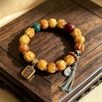 Himalayan Ox-Bone Contemplation Bracelet | Textured Old Agate & Hand-Carved Heritage Charm