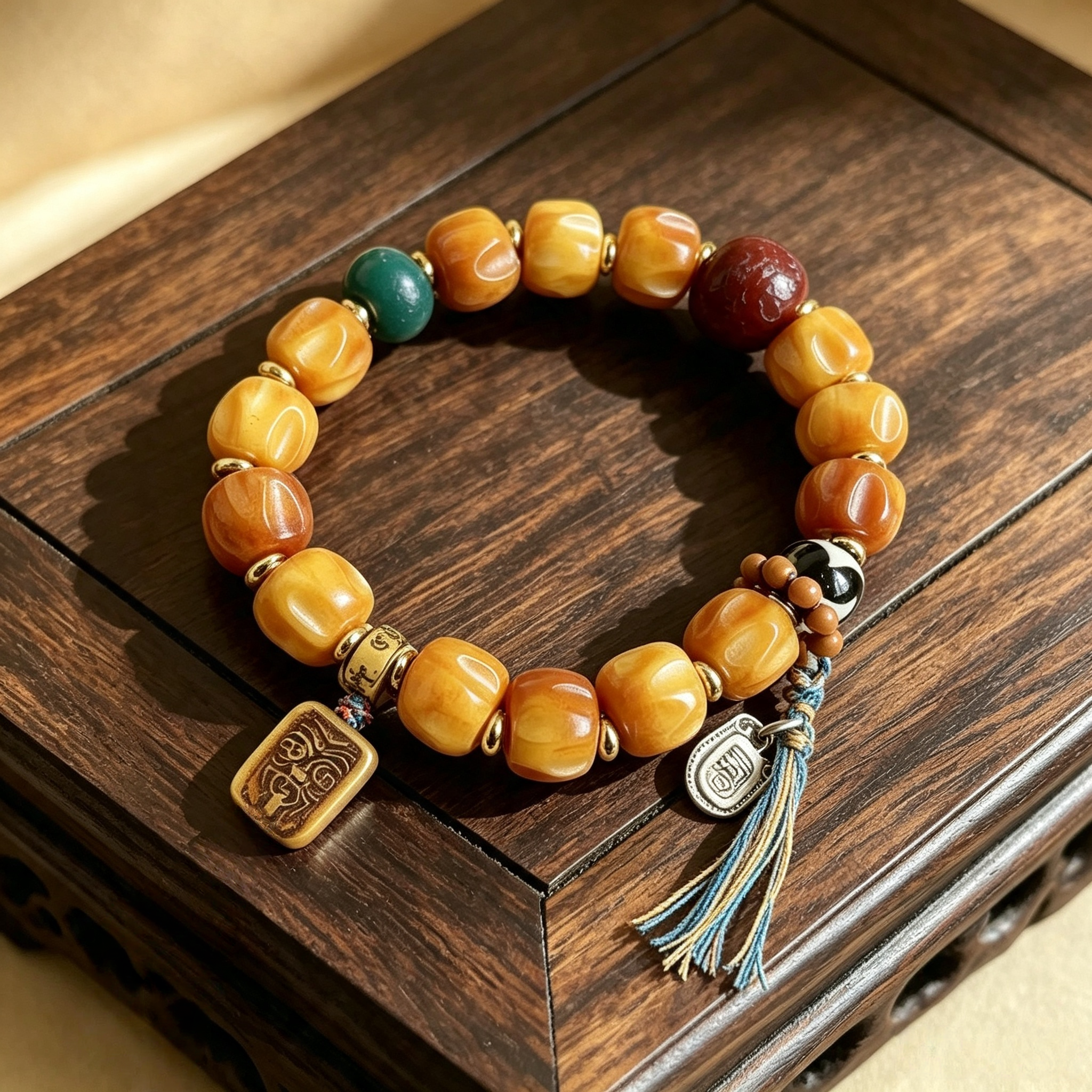 Himalayan Ox-Bone Contemplation Bracelet | Textured Old Agate & Hand-Carved Heritage Charm