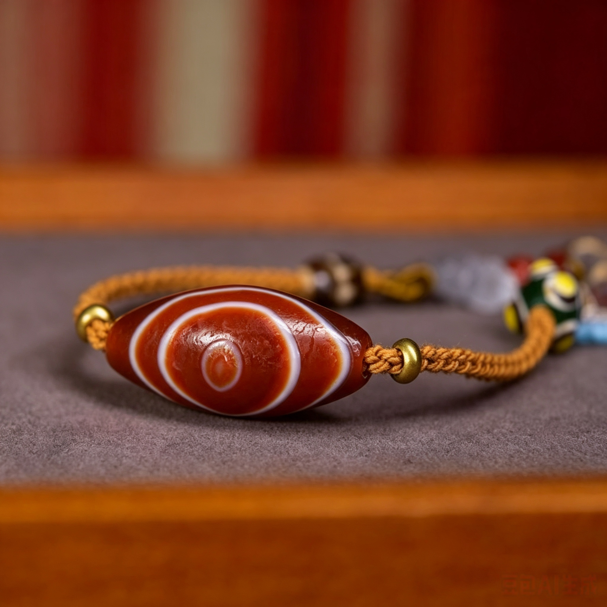 Hand Curated Red Agate Beaded Decorative Necklace with Himalayan Pattern Art Stone & Crystal Accents