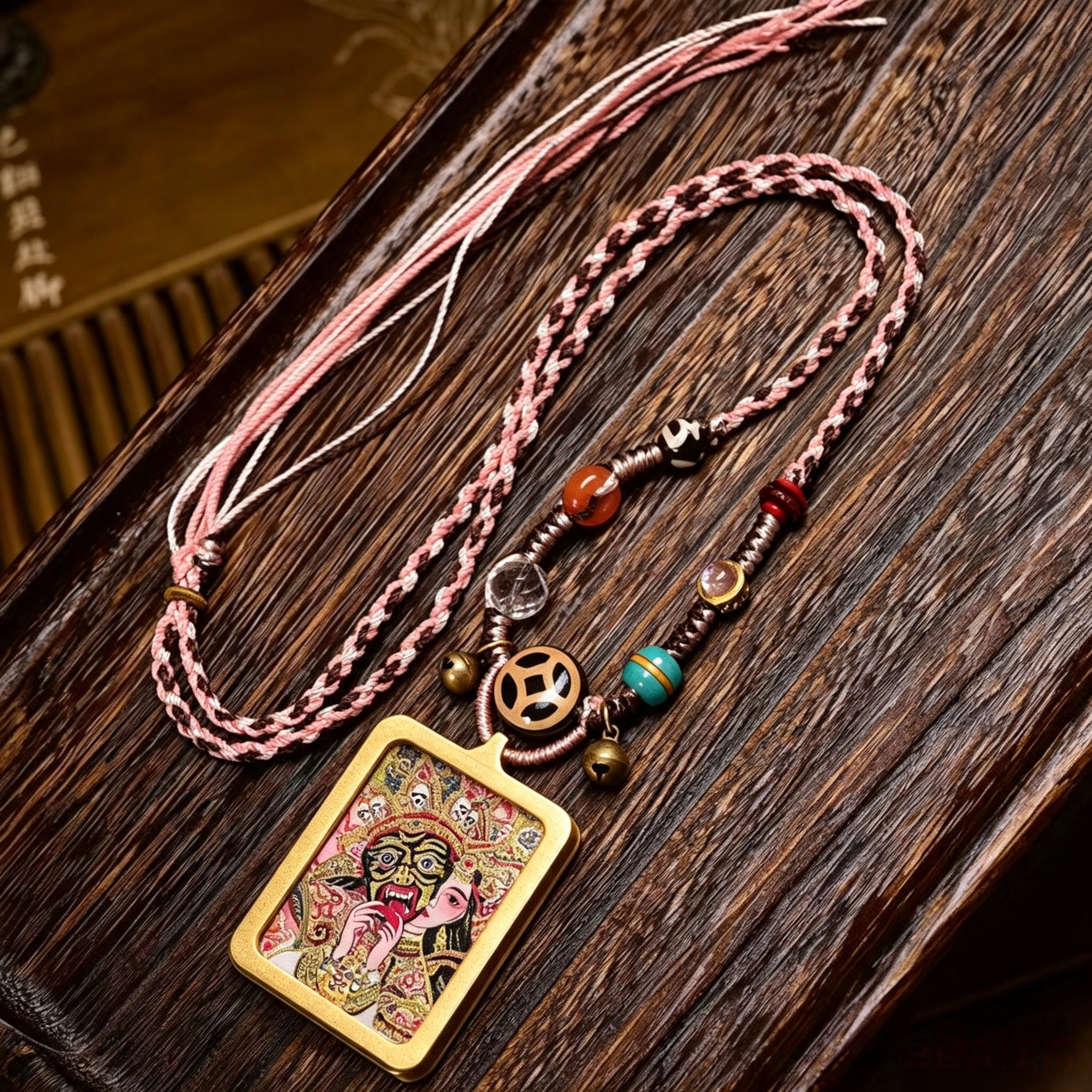 Hand-Painted Himalayan Heritage Art Pendant Necklace | Hand-Knotted Symbol Adornment for Quiet Contemplation & Inner Resonance