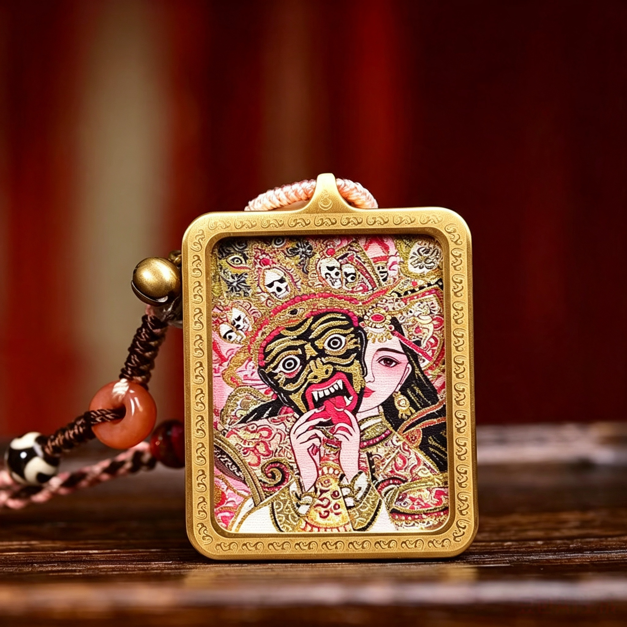 Hand-Painted Himalayan Heritage Art Pendant Necklace | Hand-Knotted Symbol Adornment for Quiet Contemplation & Inner Resonance