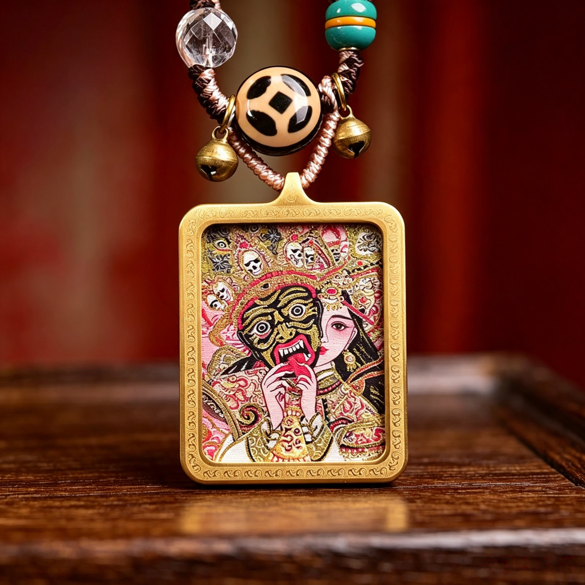 Hand-Painted Himalayan Heritage Art Pendant Necklace | Hand-Knotted Symbol Adornment for Quiet Contemplation & Inner Resonance