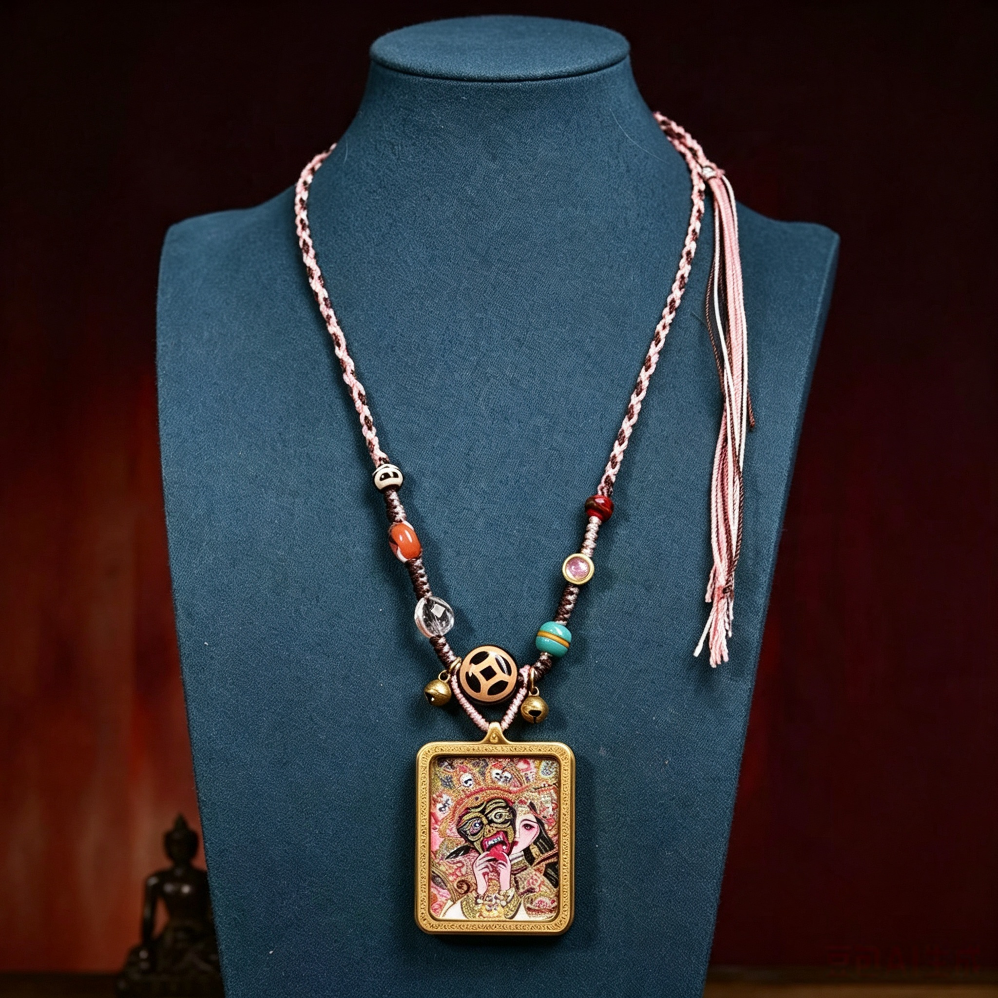 Hand-Painted Himalayan Heritage Art Pendant Necklace | Hand-Knotted Symbol Adornment for Quiet Contemplation & Inner Resonance