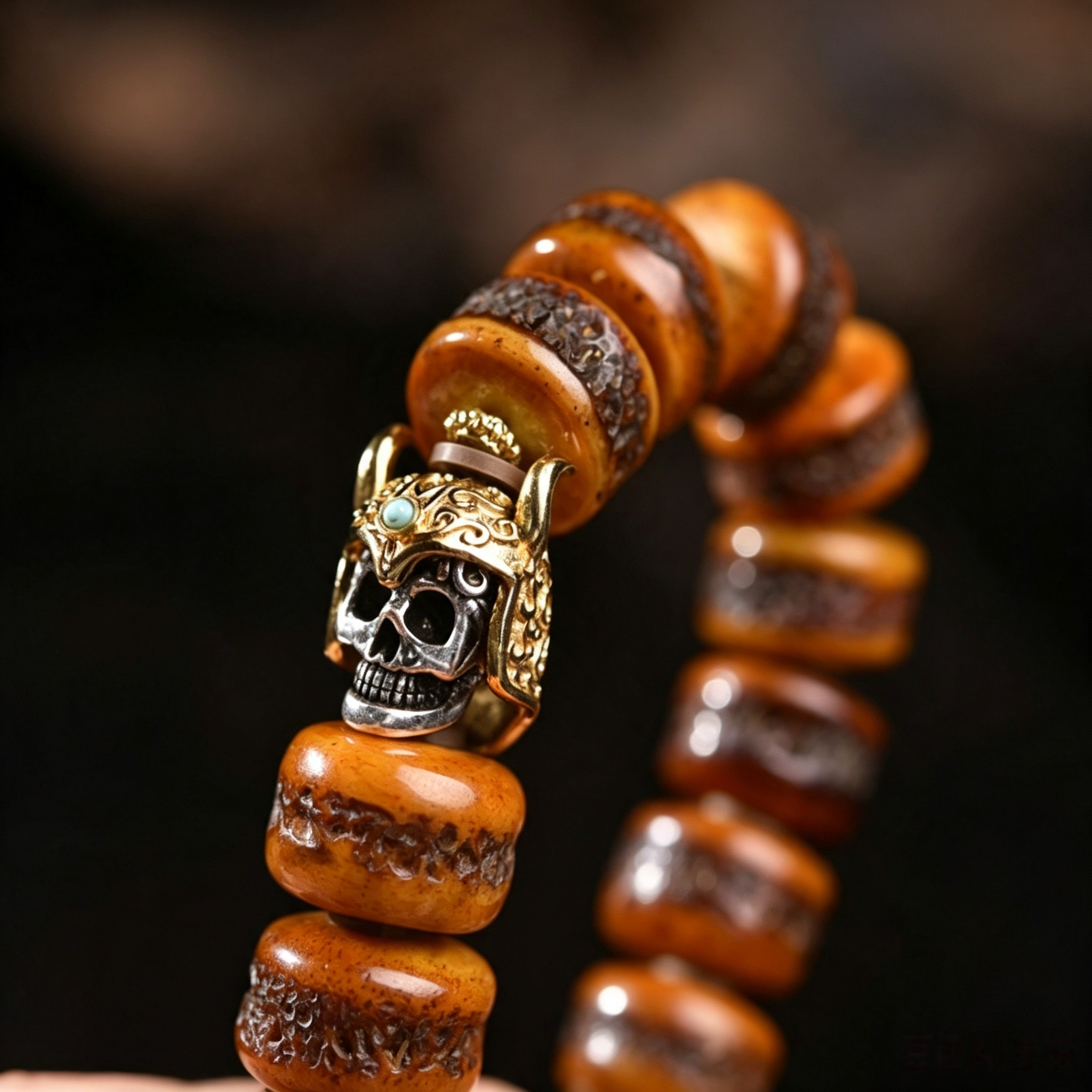 Artisan Hand Polished Natural Bone Barrel Bead Wristband, Himalayan Ethnic Decorative Bracelet for Meditation & Somatic Balance