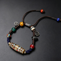 Artisan Braided Ethnic Style Wristband, Inlaid Agate Multi-Stone Decor Handmade Bracelet for Meditation & Energy Harmonizing
