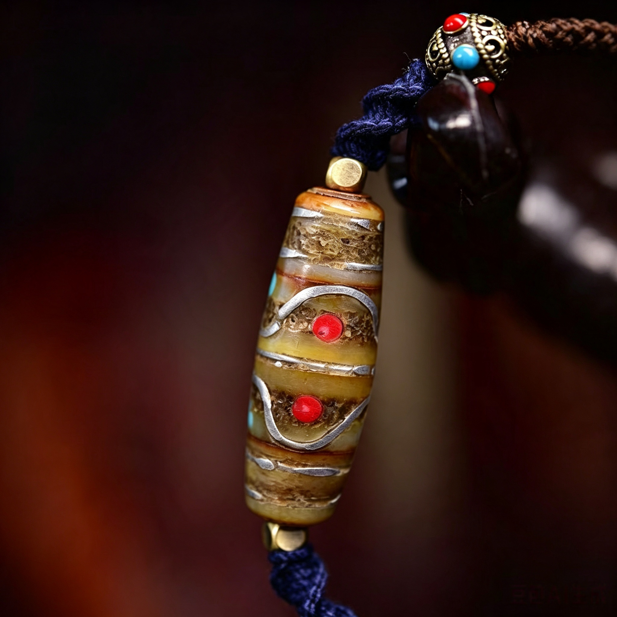 Artisan Braided Ethnic Style Wristband, Inlaid Agate Multi-Stone Decor Handmade Bracelet for Meditation & Energy Harmonizing