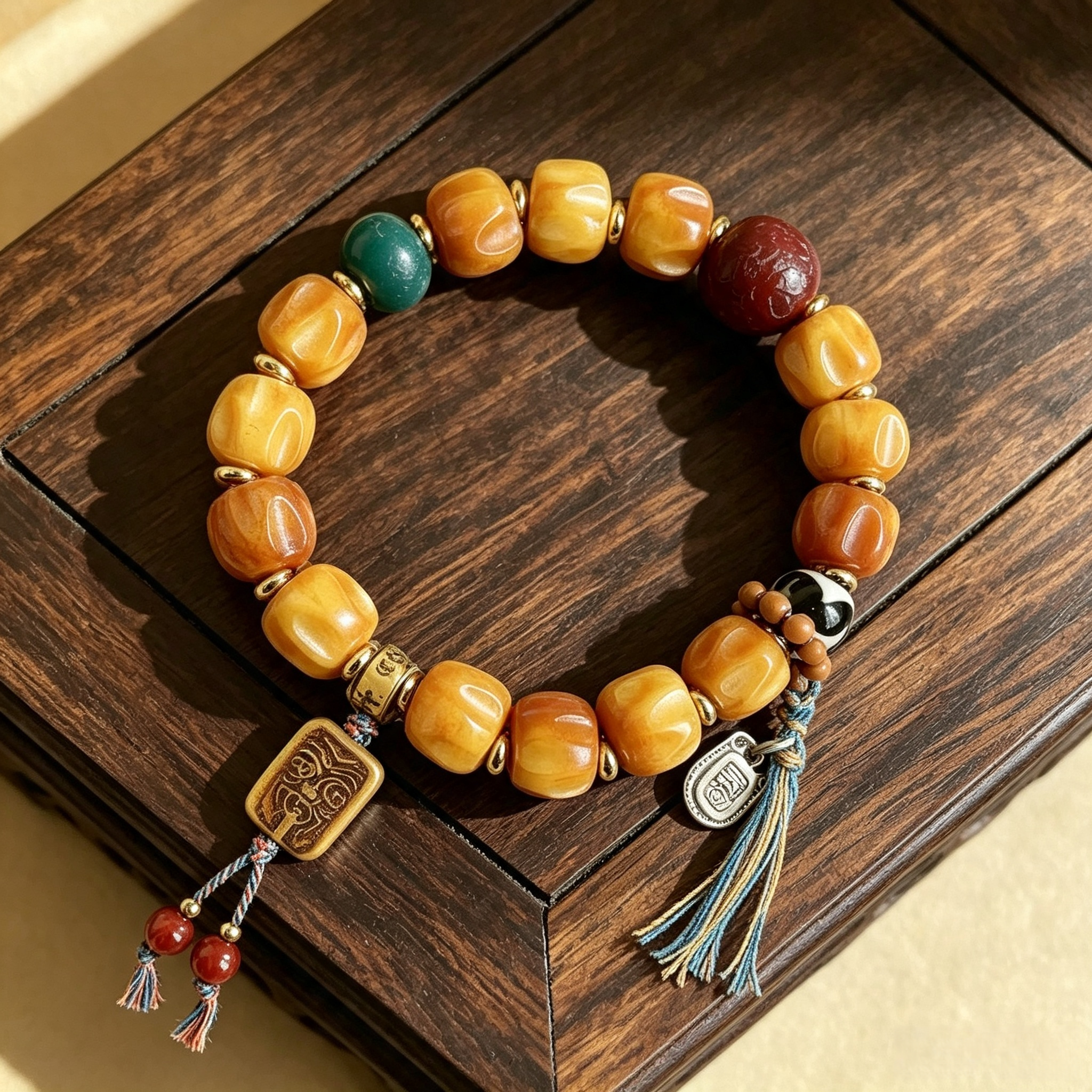 Himalayan Ox-Bone Contemplation Bracelet | Textured Old Agate & Hand-Carved Heritage Charm