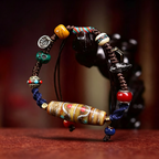 Artisan Braided Ethnic Style Wristband, Inlaid Agate Multi-Stone Decor Handmade Bracelet for Meditation & Energy Harmonizing