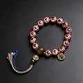 Natural Patterned Agate Round Bead Single Loop Bracelet with Handwoven Tassel Metal Charms | Himalayan Vintage Ethnic Handcrafted Wrist Jewelry for Energy Grounding & Karmic Realignment