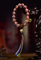 Natural Patterned Agate Round Bead Single Loop Bracelet with Handwoven Tassel Metal Charms | Himalayan Vintage Ethnic Handcrafted Wrist Jewelry for Energy Grounding & Karmic Realignment
