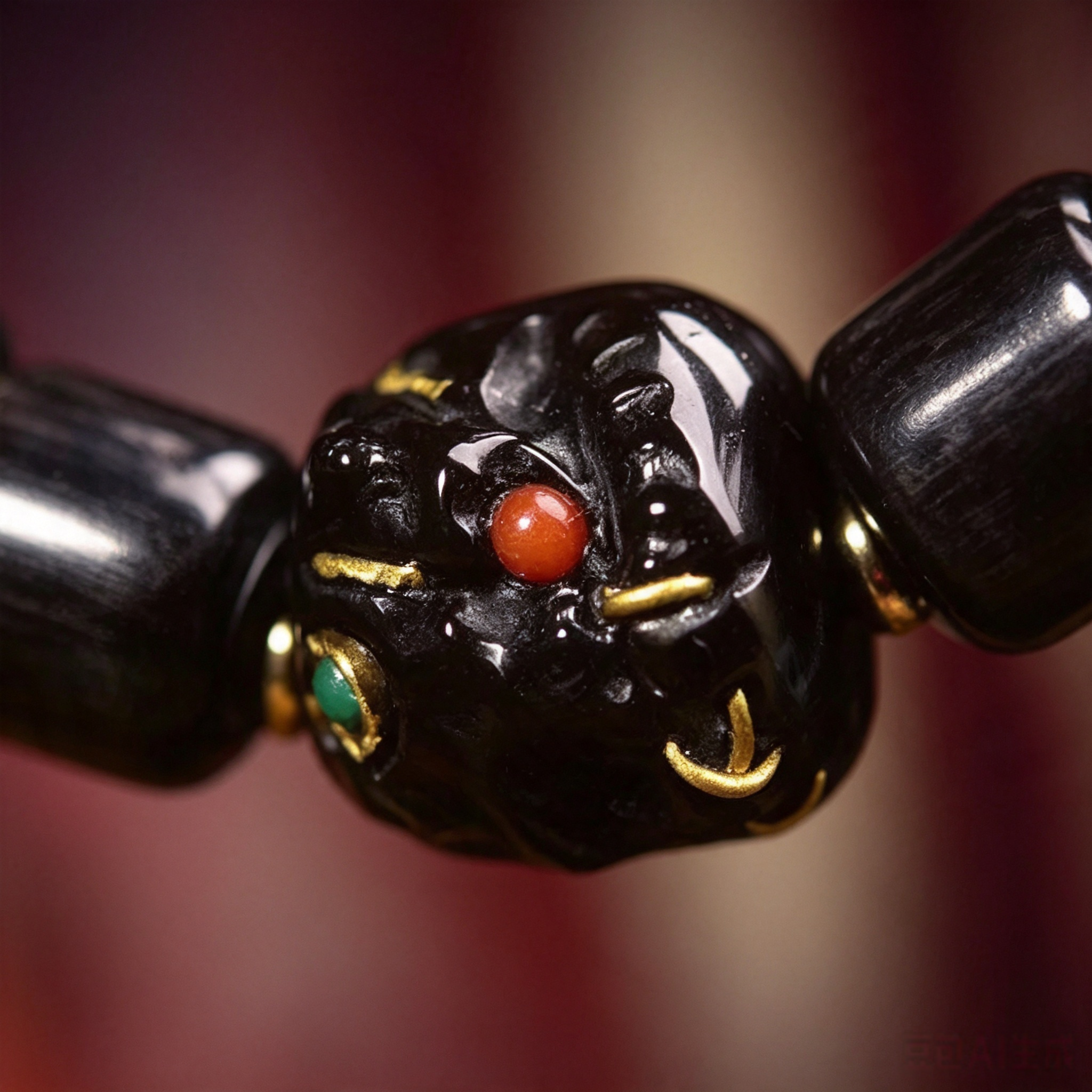 Polished Natural Dark Horn Barrel Bead Single Strand Bracelet with Plant Seed Inlaid Metal Ornaments | Himalayan Vintage Ethnic Handmade Wrist Jewelry for Karmic Realignment & Somatic Inner Balance